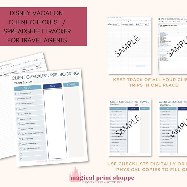 Client Tracker for Travel Agents / Client Google Sheet Templates for Client & Task Management / Theme Park Travel Agent  Canva Templates