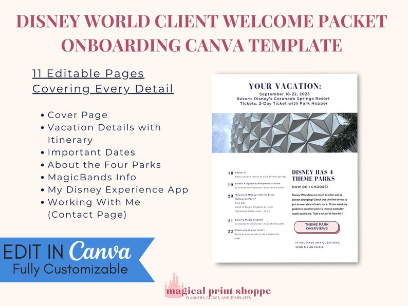 WDW Client Welcome Packet Canva Template for Travel Agents (Editable) image 2