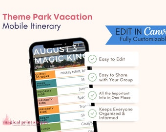 WDW Tägliche Urlaubsplaner Vorlage / Textable Urlaub Tägliche Reiseplan CANVA Vorlage / Reisebüro Bearbeitbare Canva Vorlage