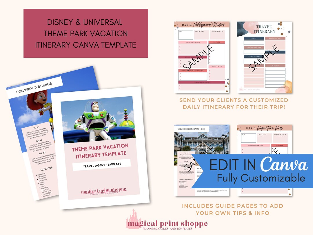WDW Itinerary Canva Template / Travel Itinerary Template for Theme Park WDW Itinerary Canva Template / Travel Itinerary Template for Theme Park