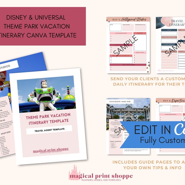 WDW Itinerary Canva Template / Travel Itinerary Template for Theme Park Travel Agents