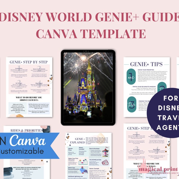 WDW Genie vakantieplanning Canva sjabloon / WDW reisbureau Canva sjablonen / themapark reisbureau Canva sjabloon /