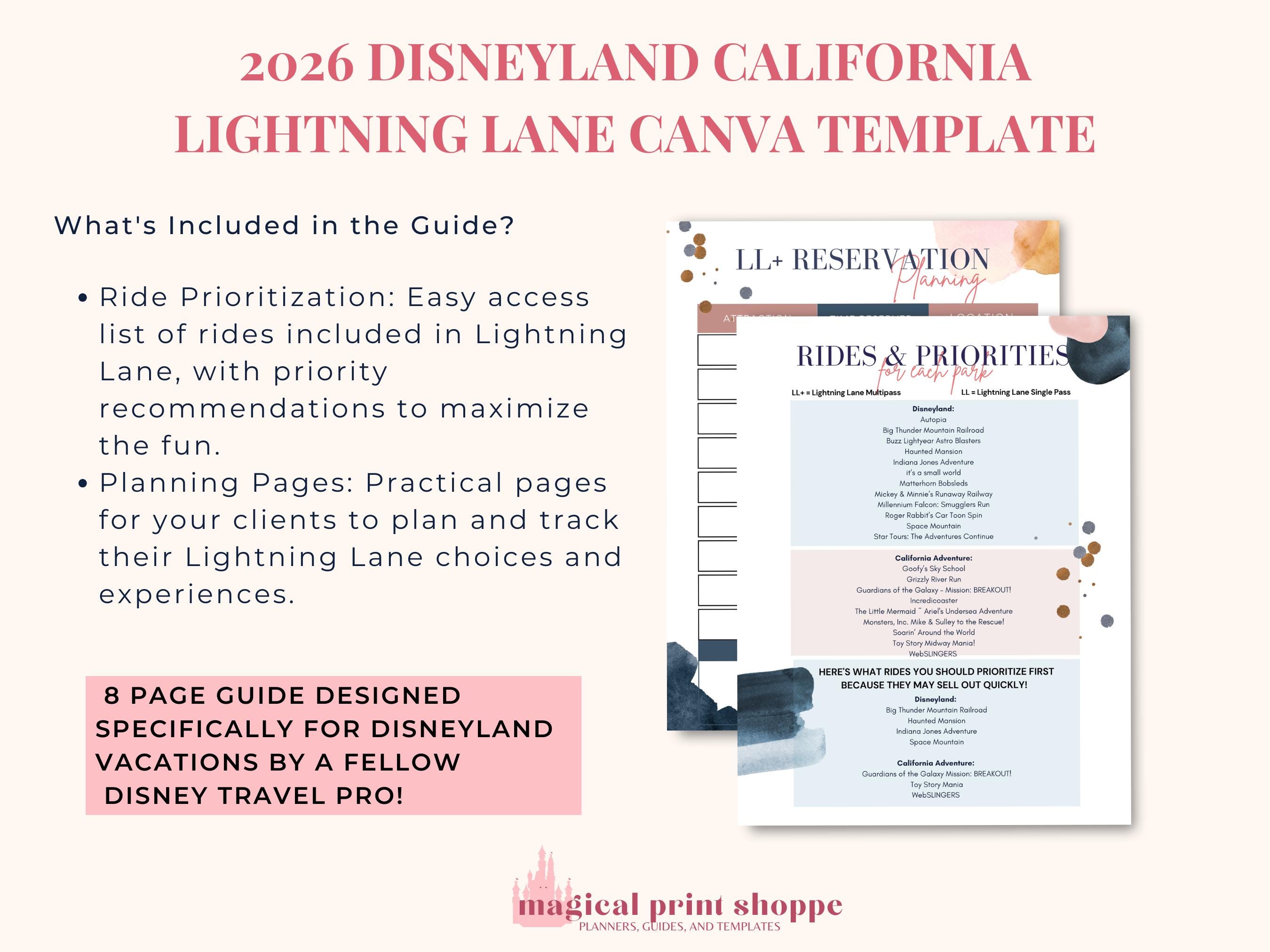 2026 DLR California Lightning Lane Guide: Travel Agent Canva Template ...