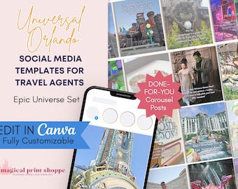 Epic Universe Travel Agent Carousel Canva Templates for Instagram Posts