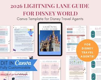 Travel Agent Template | Wdw Guide 2026 Lightning Lane | Travel Agent Guide Canva Template