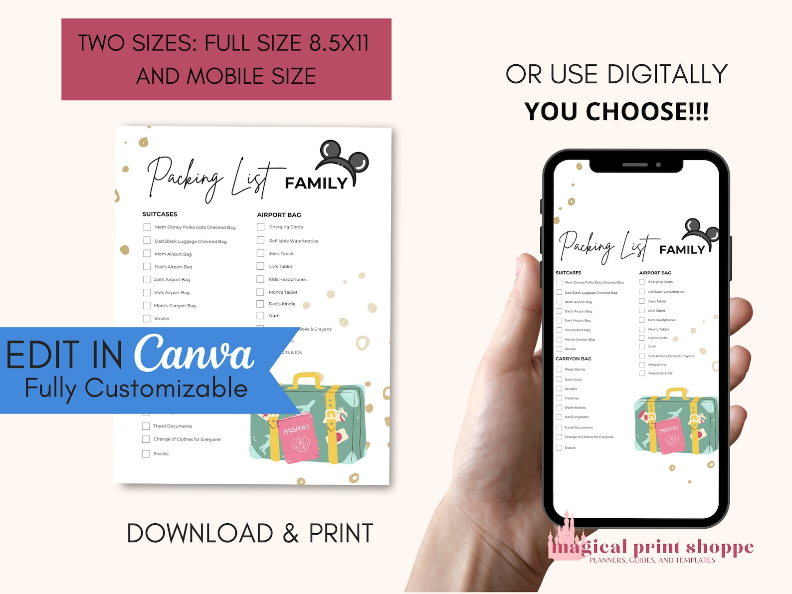 WDW Vacation Packing List / Canva Template Travel Checklist for Theme ...
