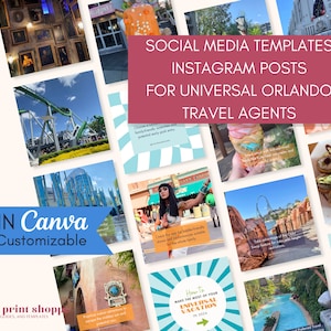 Social Media Posts for Travel Agents | Universal Orlando Instagram Canva Templates | Travel Agency Marketing Content