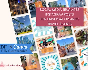 Social Media Posts for Travel Agents | Universal Orlando Instagram Canva Templates | Travel Agency Marketing Content