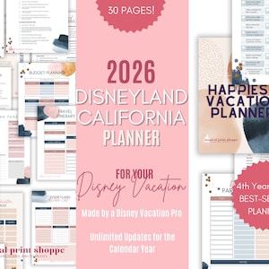 Planificador de vacaciones para parques temáticos de California 2026 (DL): PDF imprimible de 30 páginas