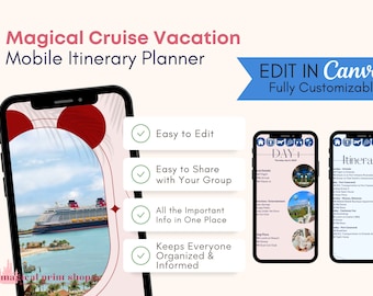 Travel Itinerary Template | Cruise Mobile Itinerary | Travel Schedule | Trip Itinerary / DCL Editable Canva Template Travel Itinerary