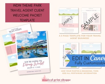 Theme Park Travel Agent Client Onboarding Canva Template / WDW Travel Advisor Client Booking Confirmation Document Template