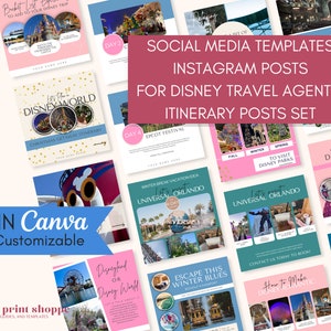 Social Media Templates for WDW Travel Agents | Travel Agent Content Instagram | Travel Agency Marketing Canva Templates Itineraries