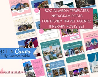 Social Media Templates for WDW Travel Agents | Travel Agent Content Instagram | Travel Agency Marketing Canva Templates Itineraries