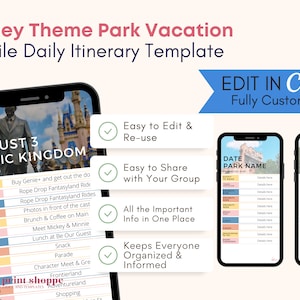 Daily Travel Itinerary for WDW / Textable Daily Itinerary / WDW Travel Agent Canva Template