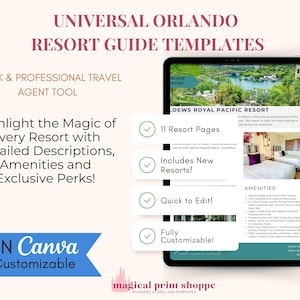 Universal Travel Agent Templates  | Canva Templates for Travel Planning | Universal Orlando Resort Hotel Info Pages Templates