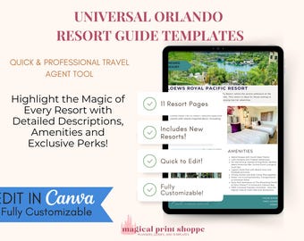 Universal Travel Agent Templates  | Canva Templates for Travel Planning | Universal Orlando Resort Hotel Info Pages Templates