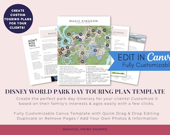 WDW Touring Plan Itinerary Canva Template / Daily Park Day Itinerary Template for Travel Agents / WDW Travel Agent Documents