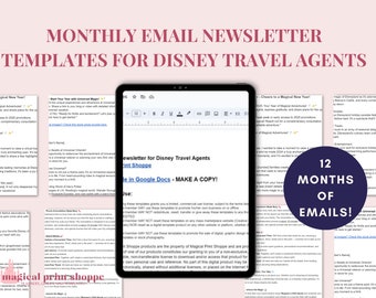 Puede incluir: Una descarga digital de 12 plantillas de boletines de correo electrónico mensuales para agentes de viajes de Disney. Las plantillas están diseñadas para ser utilizadas en Google Docs y están disponibles para su descarga inmediata. Las plantillas son personalizables y se pueden utilizar para promocionar paquetes de viaje, ofertas especiales y otra información relacionada con los viajes.