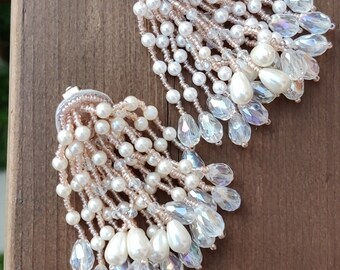 Pearl Wedding Earrings, Vintage Style Drop Pearl Earrings, Elegant Crystal Bridesmaids Gifts, Prom Night, Pearl Drops, Art Deco Long Bridal
