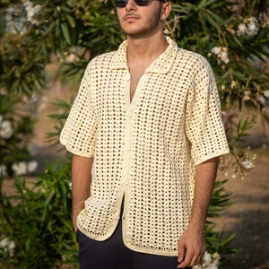 Crochet Shirt, Unisex Shirt, Crochet Overshirt, Vintage Crochet Shirt, Crochet Beach Shirt, Handmade Summer Shirt for Men