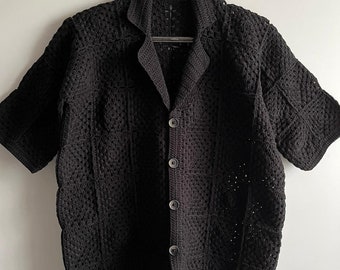 Crochet Shirt, Unisex Shirt, Crochet Overshirt, Vintage Crochet Shirt, Crochet Shirt for Men, Crochet Granny Square Shirt, Summer Shirt