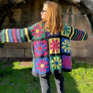 Crochet Granny Square Jacket for Women, Granny Square Cardigan, Crochet Floral Jacket, Handmade Granny Square Cardigan, Oversize  Cardigan