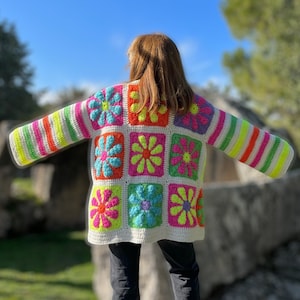 Crochet Granny Square Jacket for Women, Granny Square Cardigan, Crochet Floral Jacket, Handmade Granny Square Cardigan, Oversize  Cardigan