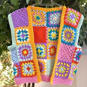 Granny Square Afghan Vest, Granny Square Sweater Vest,  Patchwork Colorful Vest, Granny Square Waistcoat, Womens Retro Granny Square