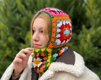 Crochet Balaclava, Granny Square Balaclava,Handmade Colorful Balaclava, Granny Square Hat, Crochet Winter Hat, Unisex Balaclava