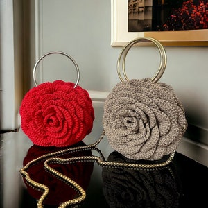 Rose Flower Bag,Crochet Rose Purse,Handmade Trendy Tote Bag, Ruffled Chic Bag, Flower Rose Bag, Colourful Woman Bag, 3D Rose Flower Bag zdjęcie 2