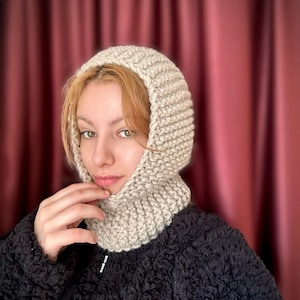 Balaclava Knit, Winter Hats Knitting Balaclava, Handknitted Beige Balaclava, Boho Winter Hat, Handmade Winter Warm Had, Christmas Gift