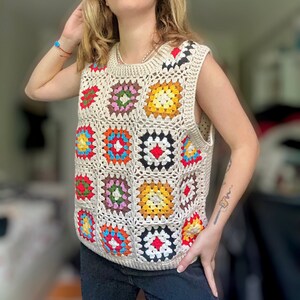 Patchwork Sweater,Granny Square Sweater, Granny Square Vest, Handmade Granny Square Top, Crochet Granny Square Sweater Vest for Women