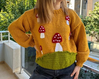 Knitted Mushroom Sweater Etsy