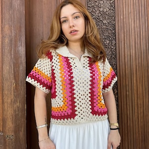 Crochet Shirt, Unisex Shirt, Crochet Overshirt, Crochet Multicolor Shirt, Crochet Shirt for Men, Crochet Shirt for Women, Beach Shirt