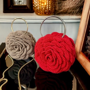 Rose Flower Bag,Crochet Rose Purse,Handmade Trendy Tote Bag, Ruffled Chic Bag, Flower Rose Bag, Colourful Woman Bag, 3D Rose Flower Bag zdjęcie 3