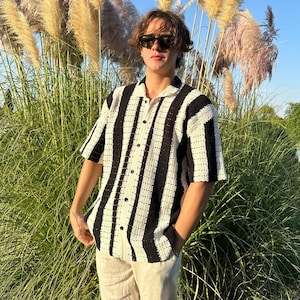 Crochet Black and White Shirt, Handmade Shirt, Unisex Shirt, Crochet Overshirt, Handmade Summer Shirt for Men, Crochet Shirt for Men,