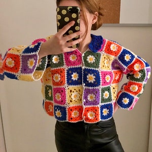 Crochet Granny Squara Cardigan Crochet Floral Cardigan Handmade Multicolored Cardigan Crochet Floral Top Handmade Long Sleeve Top Etsy