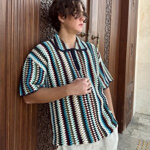 Crochet Shirt, Unisex Shirt, Crochet Multicolor Shirt, Crochet Shirt for Men, Crochet Beach Shirt, Crochet Cotton Shirt, Crochet Men Shirt