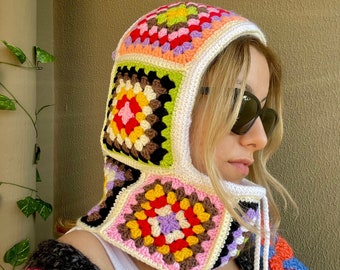 Crochet Balaclava, Granny Square Balaclava,Handmade Colorful Balaclava, Granny Square Hat, Crochet Winter Hat, Unisex Balaclava