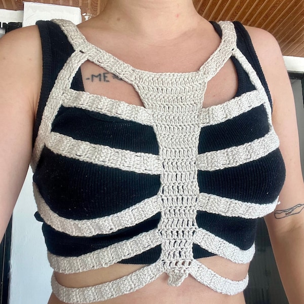 Crochet Skeleton Top, Grunge Fairycore Goth Top, Skeleton Corset, Crochet Bone Corset, Rib Cage Corset, Crochet Skull Top, Christmas Top