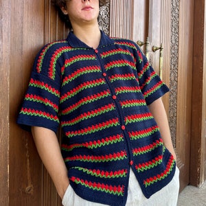 Crochet Shirt, Unisex Shirt, Crochet Multicolor Shirt, Crochet Shirt for Men, Alisdaknit Style Shirt,Crochet Floral Shirt, Crochet Men Shirt