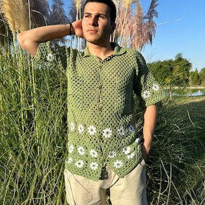 Crochet Shirt, Unisex Shirt, Crochet Multicolor Shirt, Crochet Shirt for Men, Crochet Beach Shirt, Crochet Cotton Shirt, Crochet Men Shirt