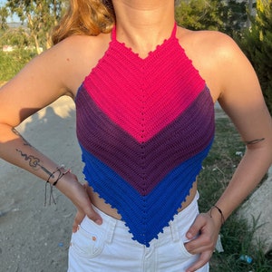 Crochet Bisexual Flag Halter Top, Crochet Pride Top, Handmade Boho Hippie Top, Festival Crop Top, Bisexuel Crop Top, LGBTQ Top