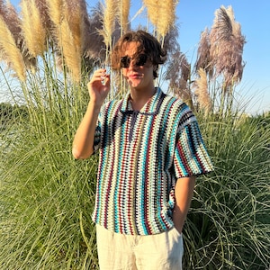 Crochet Shirt, Unisex Shirt, Crochet Multicolor Shirt, Crochet Shirt for Men, Crochet Beach Shirt, Crochet Cotton Shirt, Crochet Men Shirt