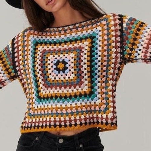 Crochet Pullover Granny Square Sweater Handmade Granny - Etsy