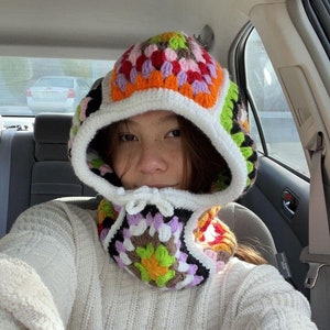 Crochet Balaclava, Alisdaknit Style Granny Square Balaclava,Handmade Colorful Balaclava, Granny Square Hat, Crochet Winter Hat
