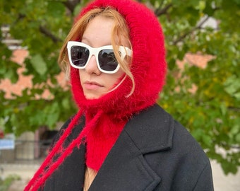 Knit Hood, Balaclava Beige, Balaclava Hat for Women