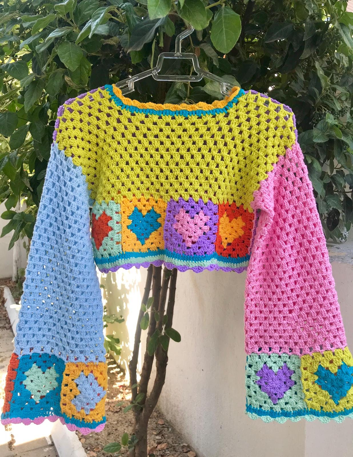 Crochet Heart Crop Top Granny Square Top Colorful Top - Etsy
