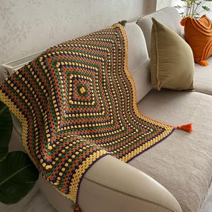 Manta de sofá de punto patchwork, manta afgana de ganchillo, tiro de colcha de la plaza de la abuela, manta de ganchillo Boho, manta vintage, manta retro