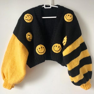 Smiley Cardigan for Women, Happy Cardigan, Chunky Cardigan, Knitted ...